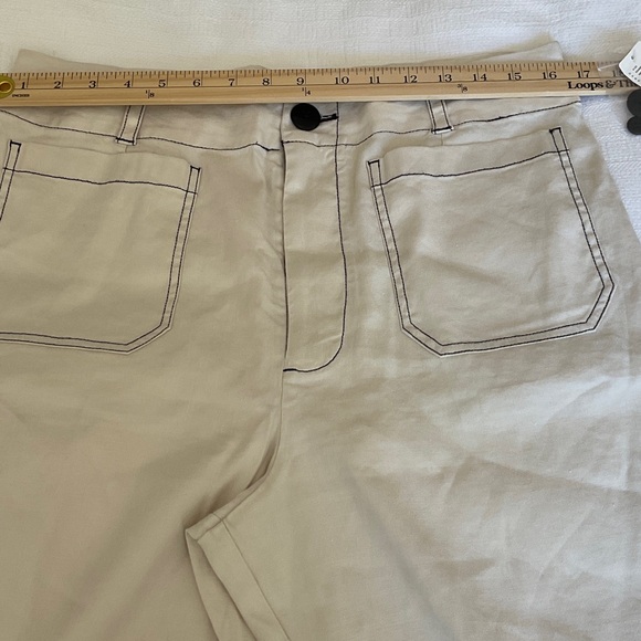 Anthropologie The Colette Cropped Wide-Leg Pants Contrast-Stitch Linen Size 32 - Picture 11 of 14